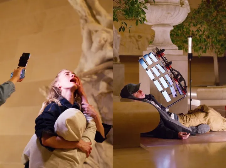(LA)HORDE at the Louvre: 46 synchronised iPhones (a 30-strong wall worn by a dancer + 16 on other dancers), 13 cameras, Nuit des Fous 2025